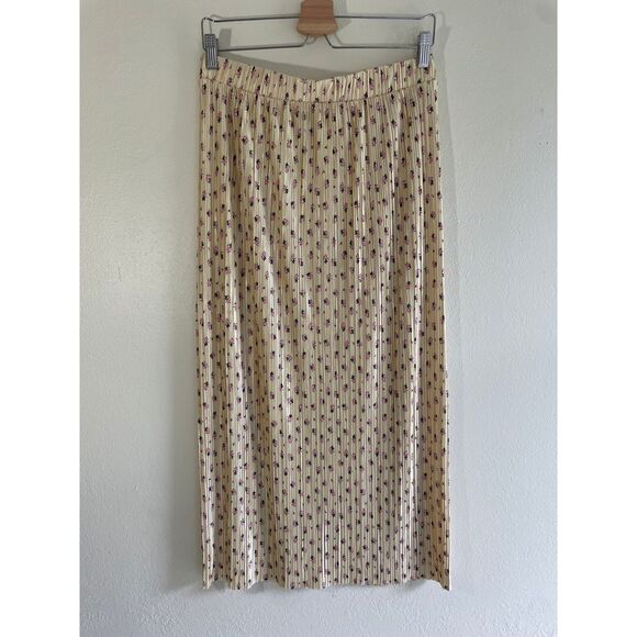 Women Sz 14 Ditsy Floral A-Line Midi Silky Plisse Skirt Feminine Romantic Flowy - Picture 1 of 5